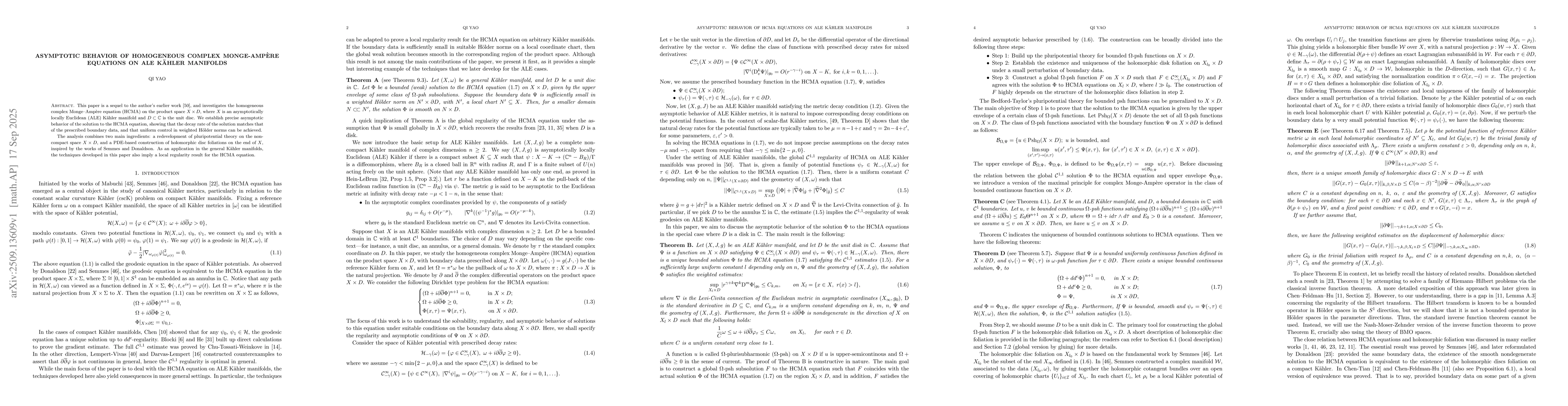 Thumbnail for Asymptotic Behavior of Homogeneous Complex Monge-Ampere Equations on ALE
  Kahler manifolds
