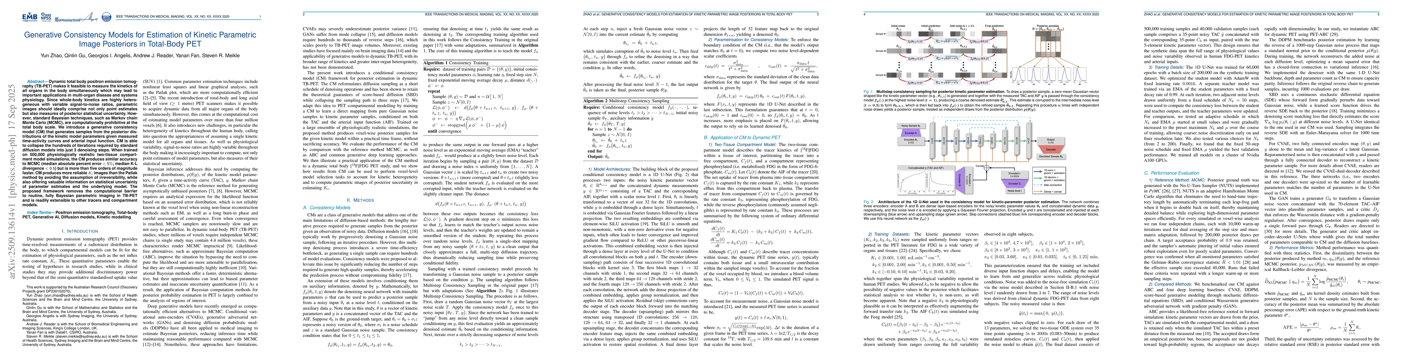 Thumbnail for Generative Consistency Models for Estimation of Kinetic Parametric Image
  Posteriors in Total-Body PET
