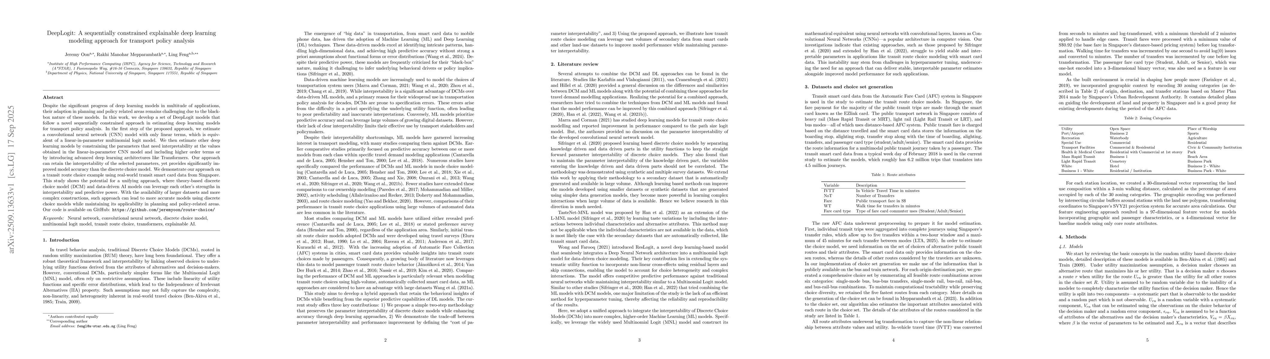 Thumbnail for DeepLogit: A sequentially constrained explainable deep learning modeling
  approach for transport policy analysis