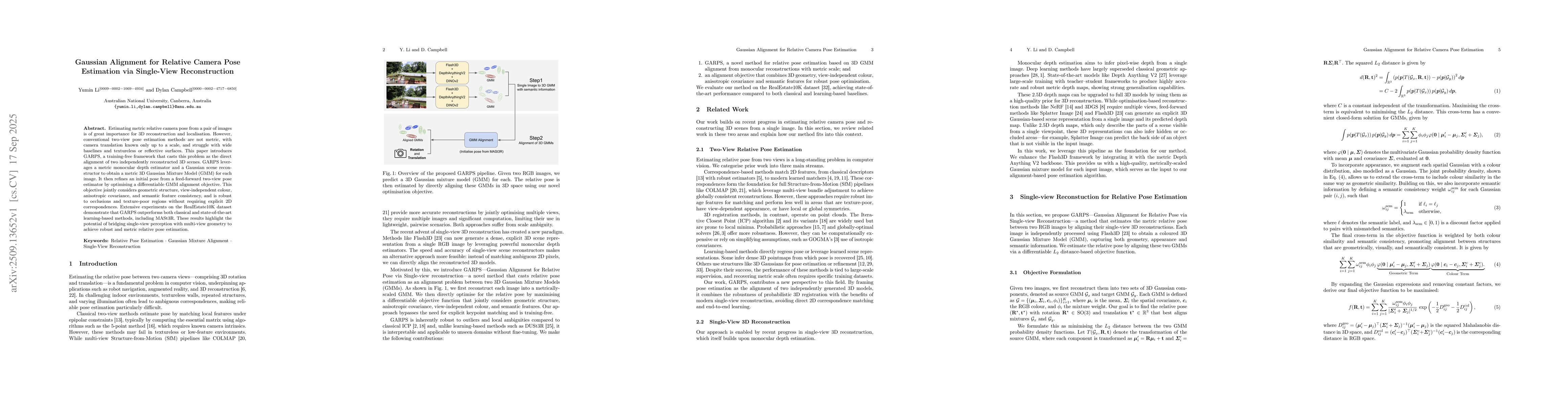 Thumbnail for Gaussian Alignment for Relative Camera Pose Estimation via Single-View
  Reconstruction