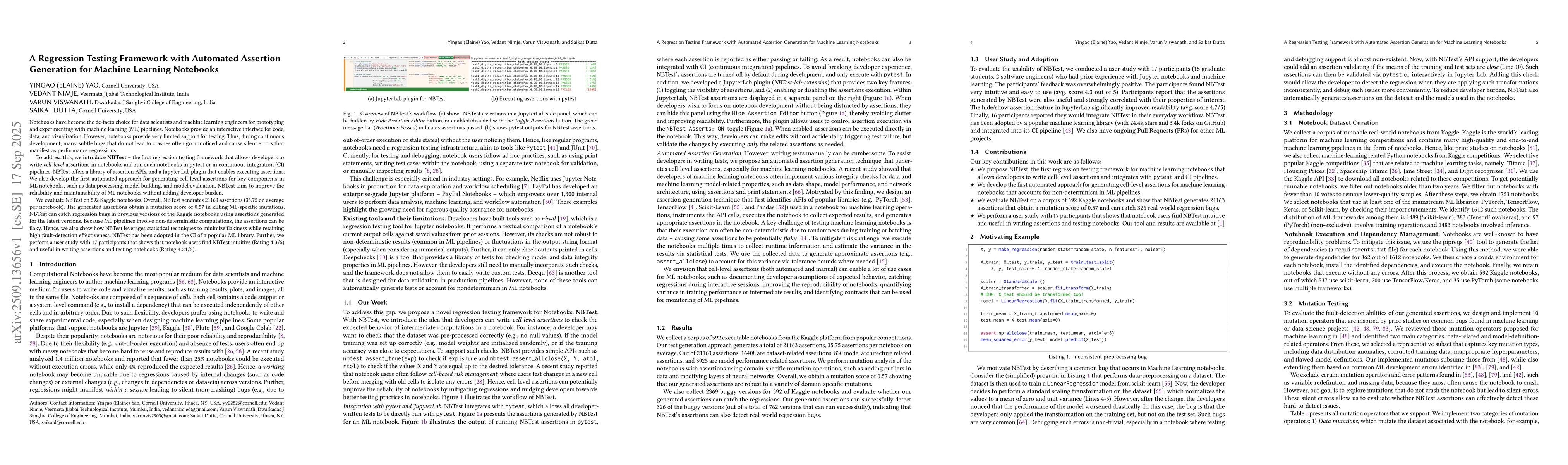 Thumbnail for A Regression Testing Framework with Automated Assertion Generation for
  Machine Learning Notebooks