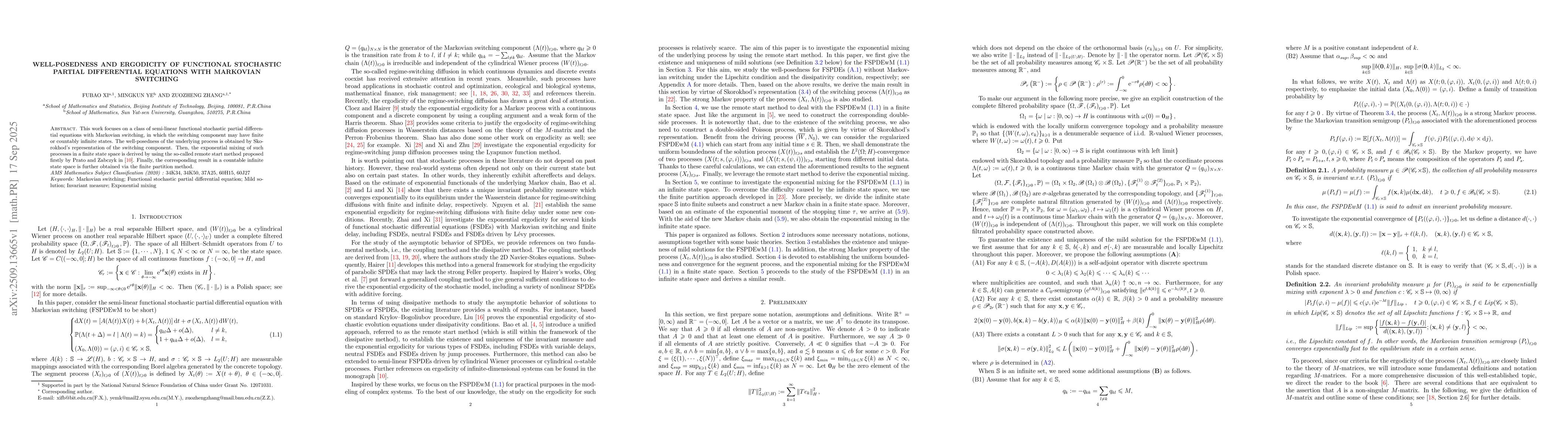 Thumbnail for Well-Posedness and Ergodicity of Functional Stochastic Partial
  Differential Equations with Markovian Switching