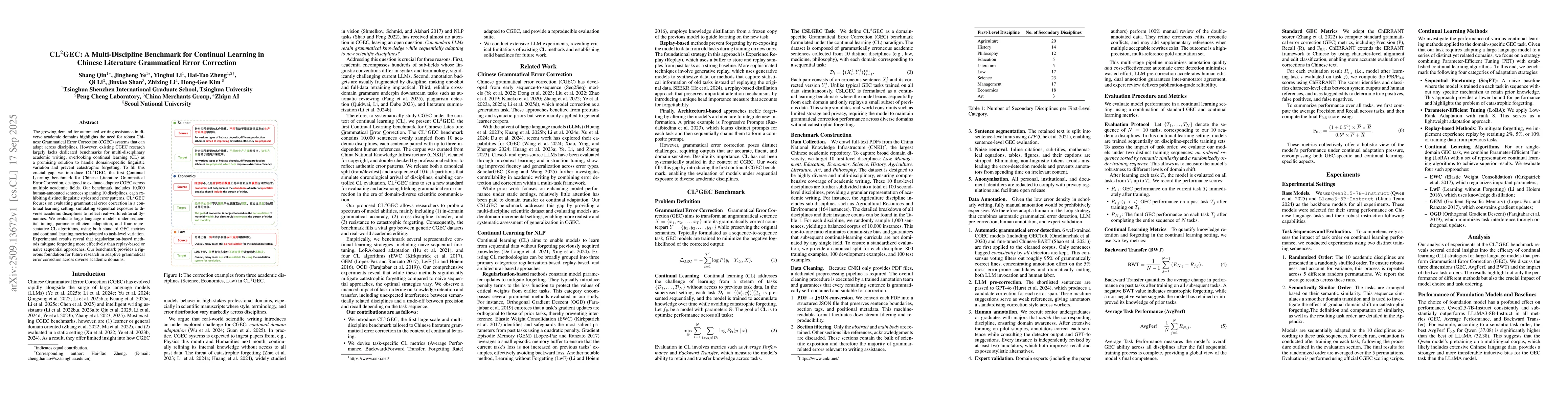 Thumbnail for CL$^2$GEC: A Multi-Discipline Benchmark for Continual Learning in
  Chinese Literature Grammatical Error Correction