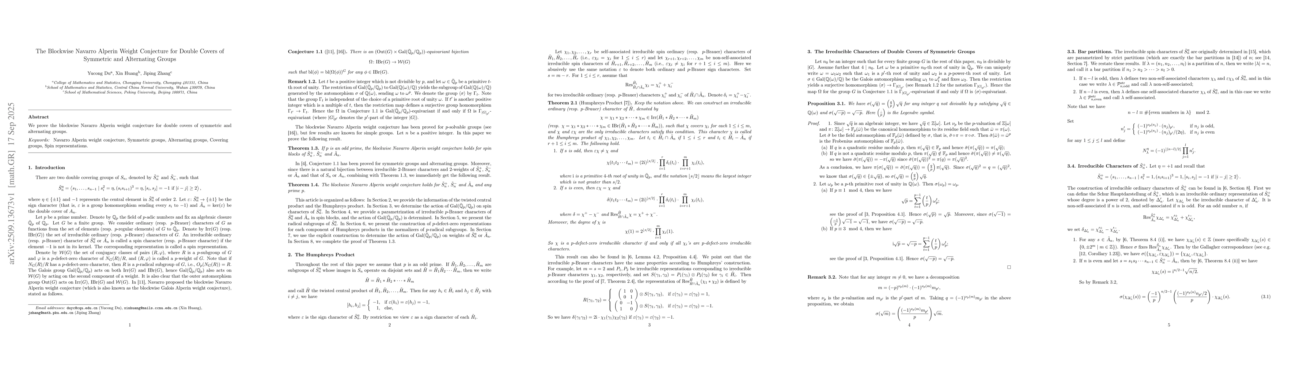 Thumbnail for The Blockwise Navarro Alperin Weight Conjecture for Double Covers of
  Symmetric and Alternating Groups