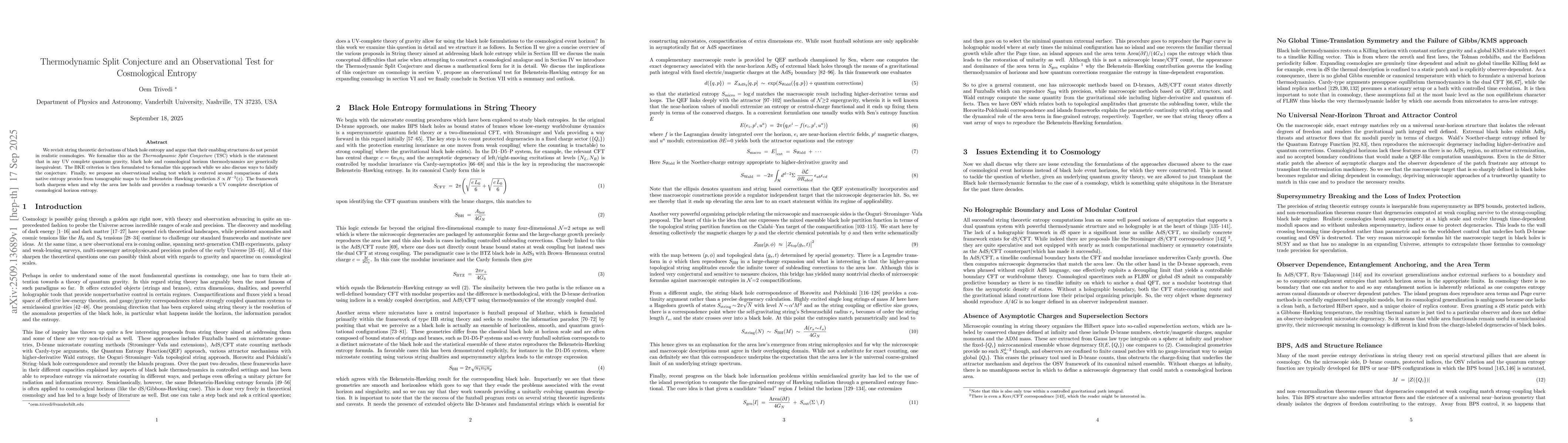 Thumbnail for Thermodynamic Split Conjecture and an Observational Test for
  Cosmological Entropy