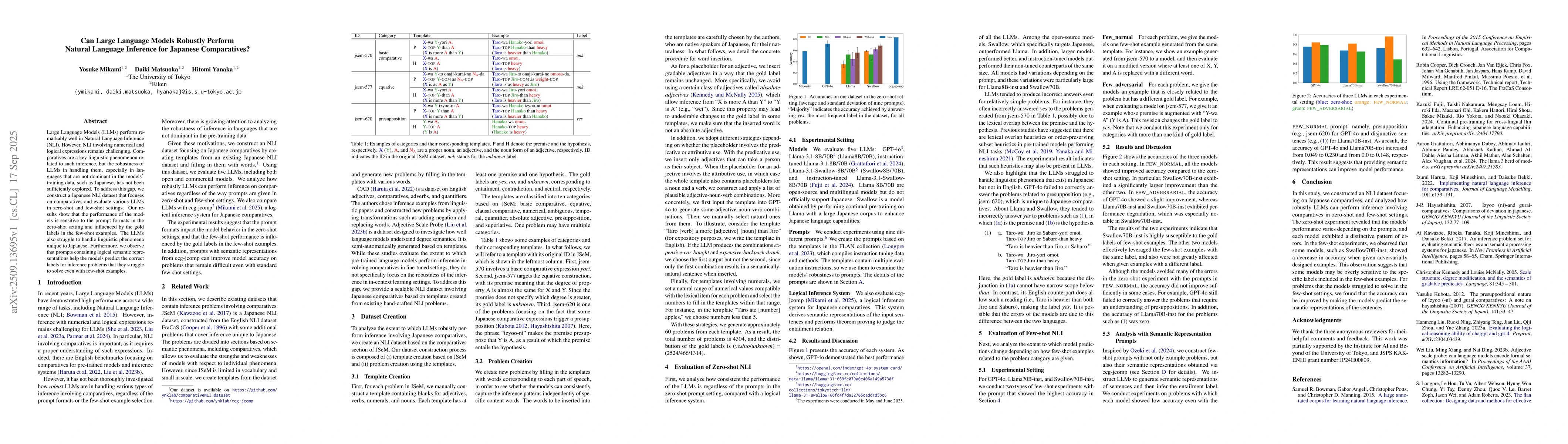Thumbnail for Can Large Language Models Robustly Perform Natural Language Inference
  for Japanese Comparatives?