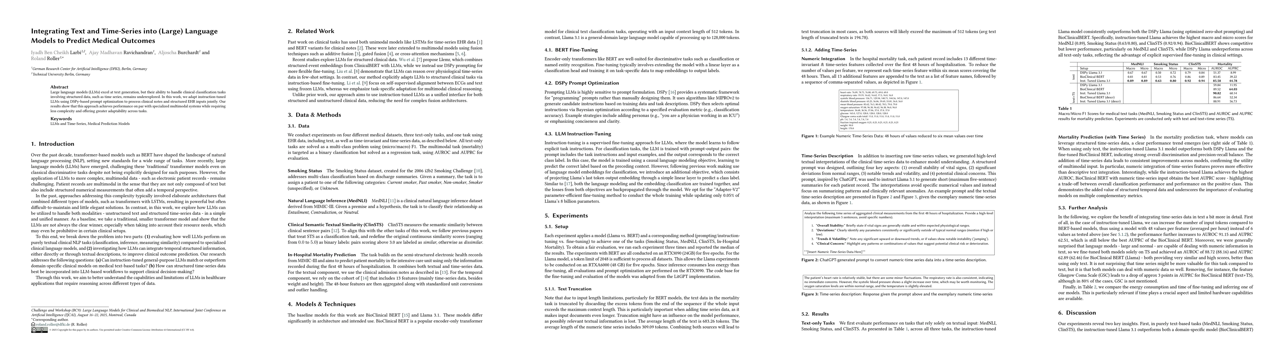 Thumbnail for Integrating Text and Time-Series into (Large) Language Models to Predict
  Medical Outcomes