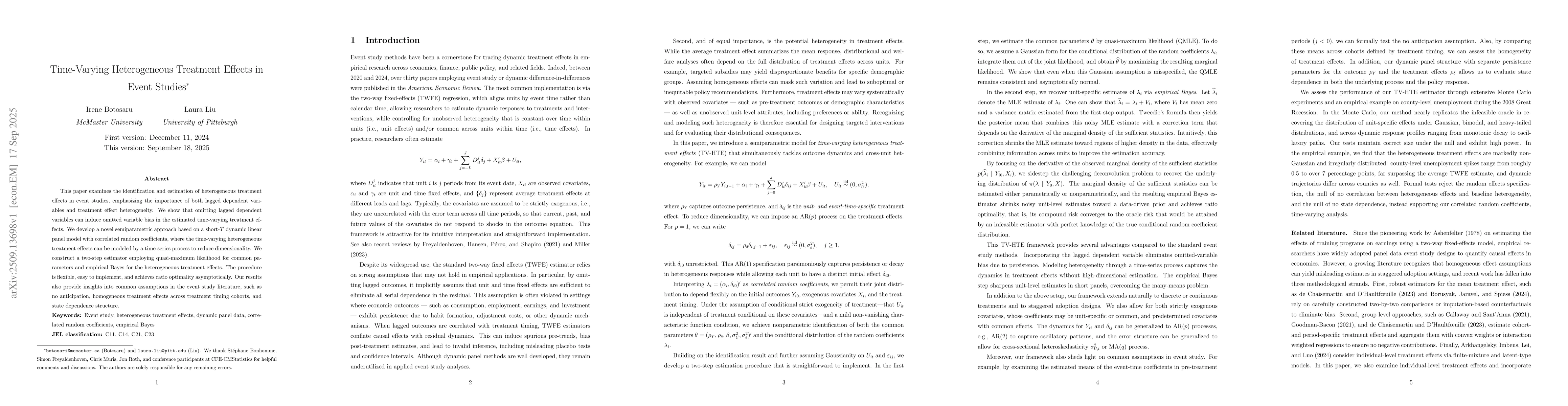 Thumbnail for Time-Varying Heterogeneous Treatment Effects in Event Studies