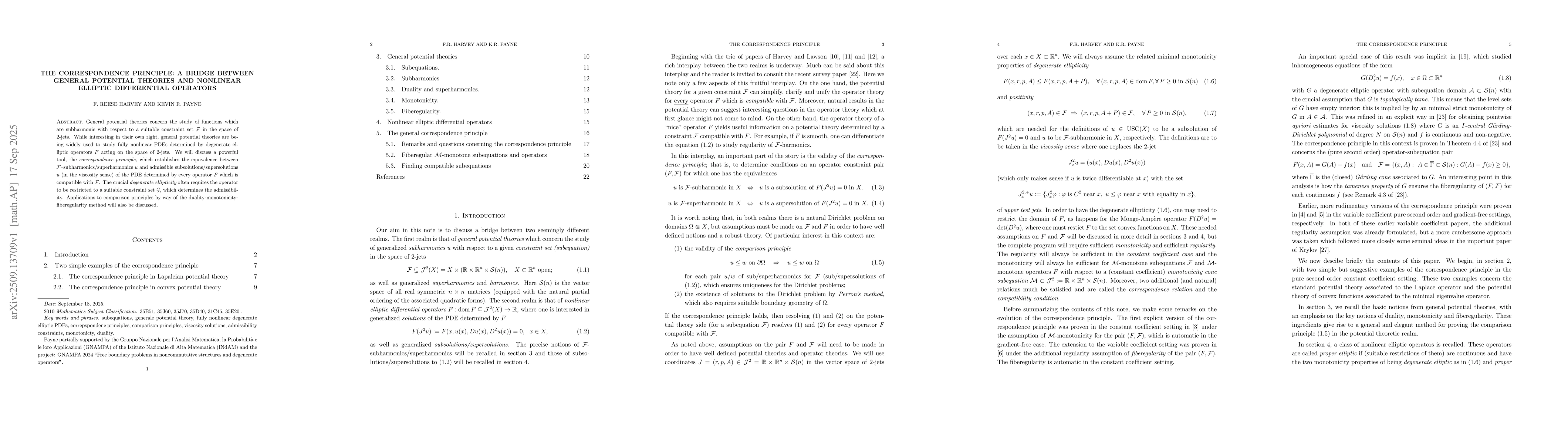 Thumbnail for The Correspondence Principle: A bridge between general potential
  theories and nonlinear elliptic differential operators