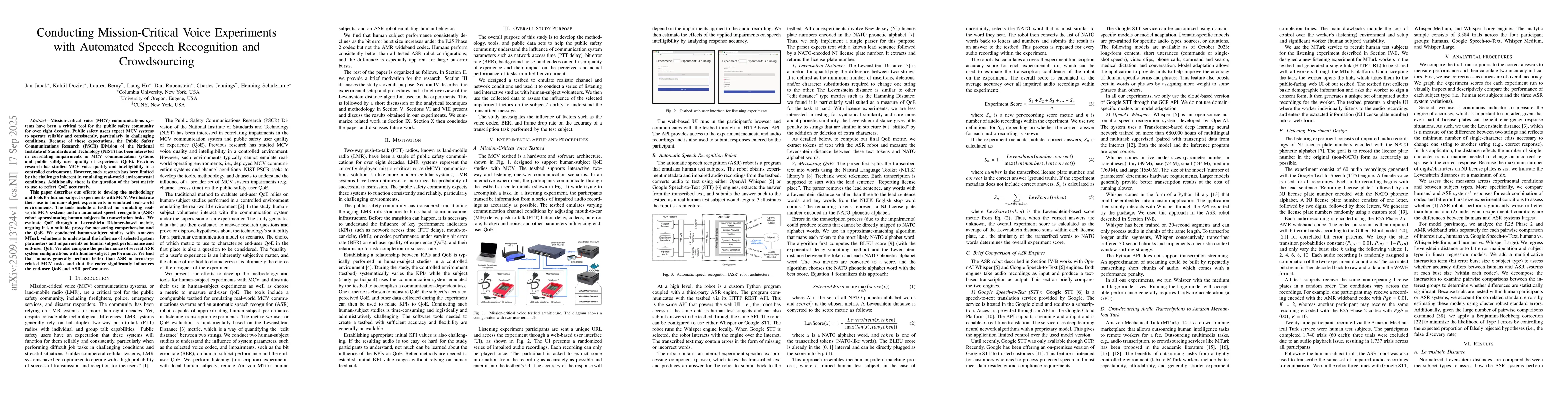 Thumbnail for Conducting Mission-Critical Voice Experiments with Automated Speech
  Recognition and Crowdsourcing