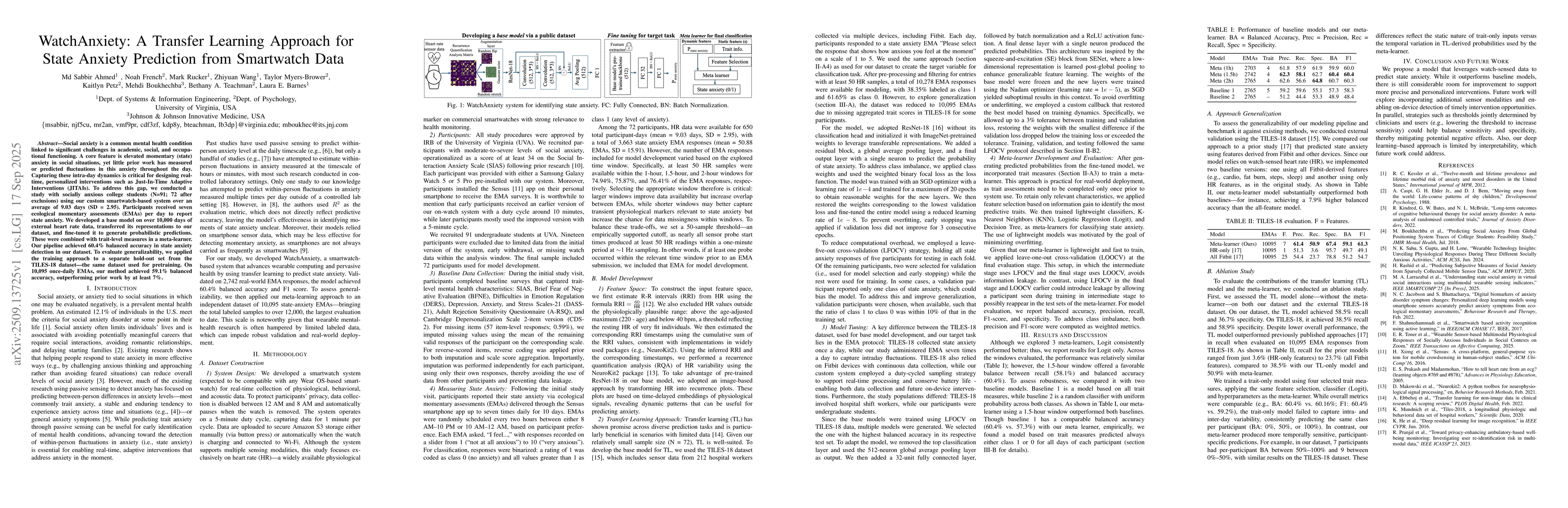 Thumbnail for WatchAnxiety: A Transfer Learning Approach for State Anxiety Prediction
  from Smartwatch Data