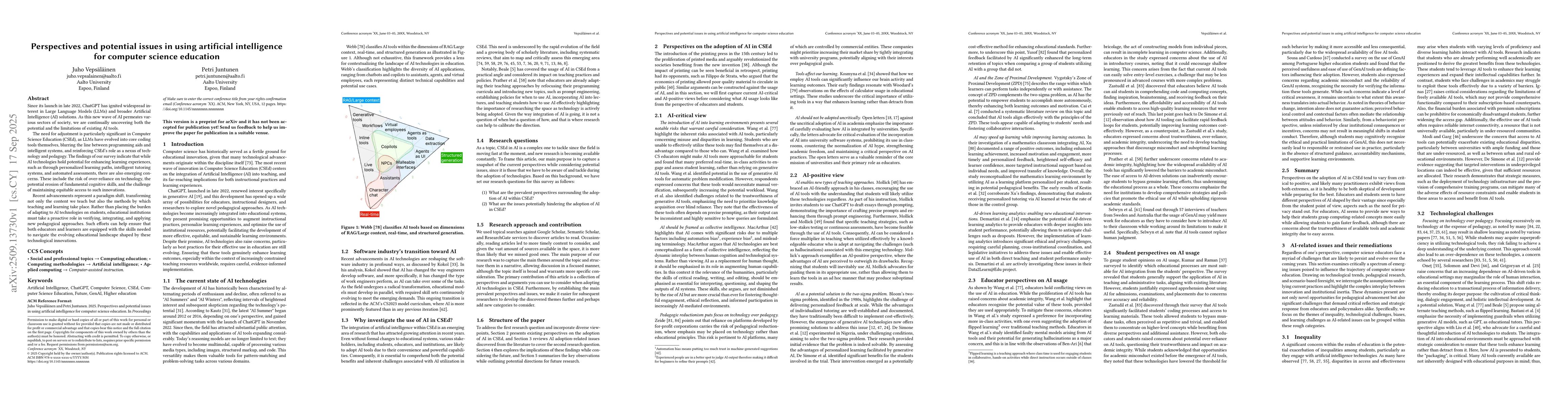 Thumbnail for Perspectives and potential issues in using artificial intelligence for
  computer science education