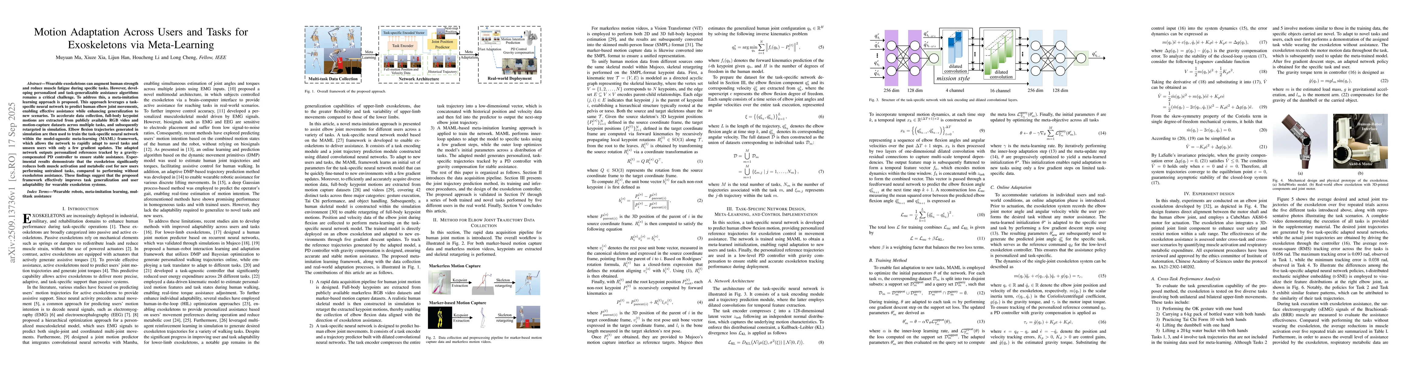 Thumbnail for Motion Adaptation Across Users and Tasks for Exoskeletons via
  Meta-Learning