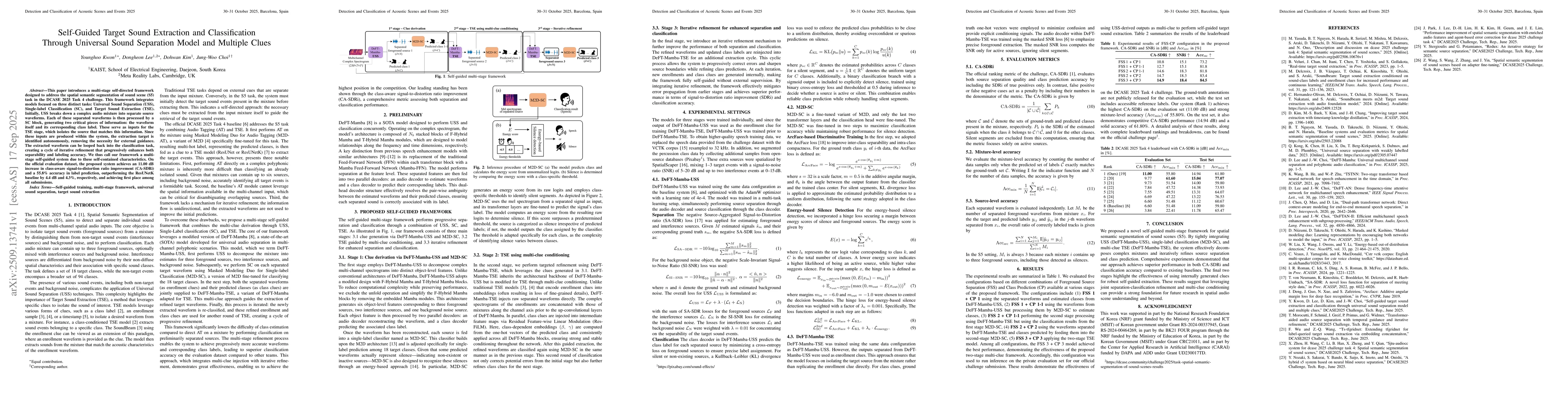 Thumbnail for Self-Guided Target Sound Extraction and Classification Through Universal
  Sound Separation Model and Multiple Clues