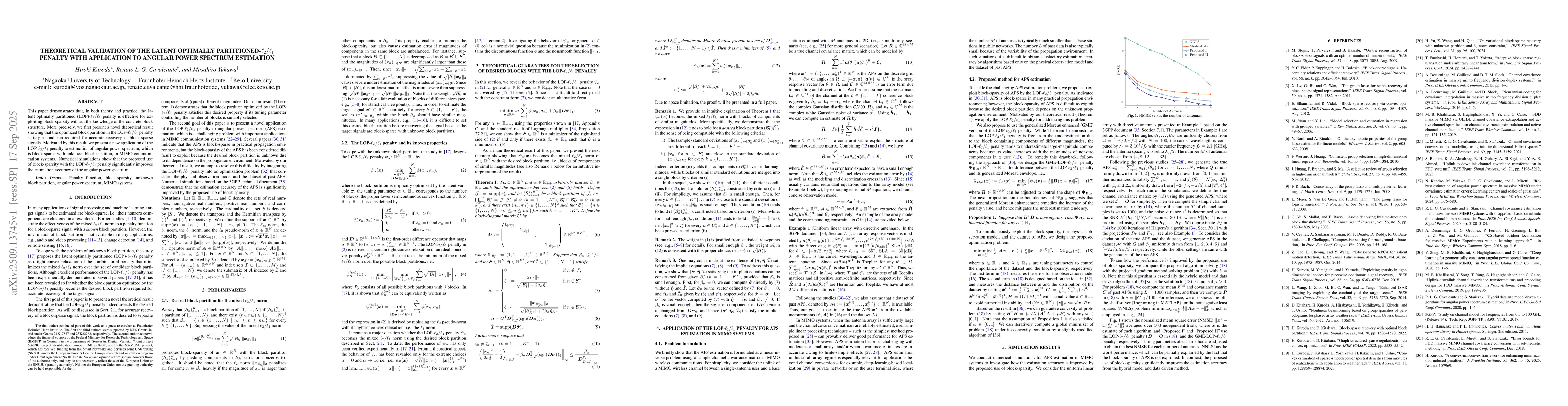 Thumbnail for Theoretical Validation of the Latent Optimally
  Partitioned-$\ell_2/\ell_1$ Penalty with Application to Angular Power
  Spectrum Estimation