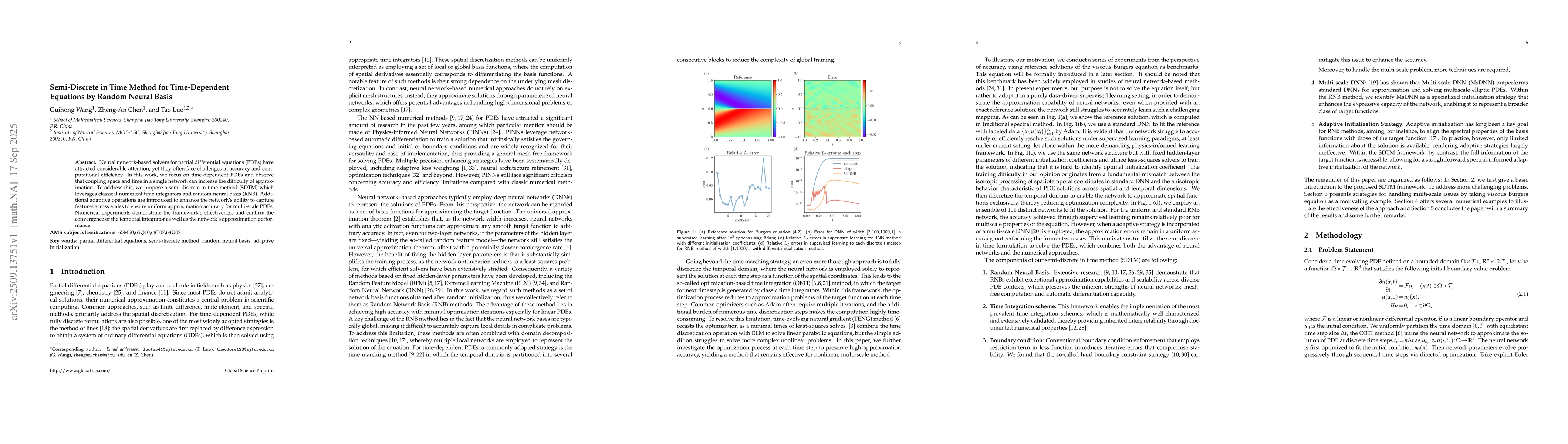 Thumbnail for Semi-Discrete in Time Method for Time-Dependent Equations by Random
  Neural Basis