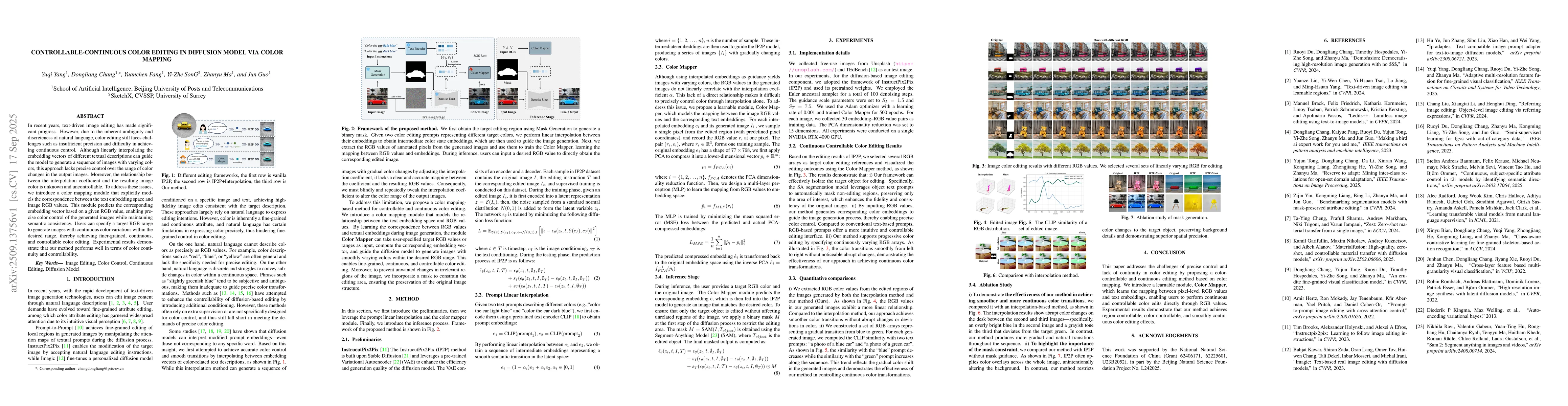 Thumbnail for Controllable-Continuous Color Editing in Diffusion Model via Color
  Mapping