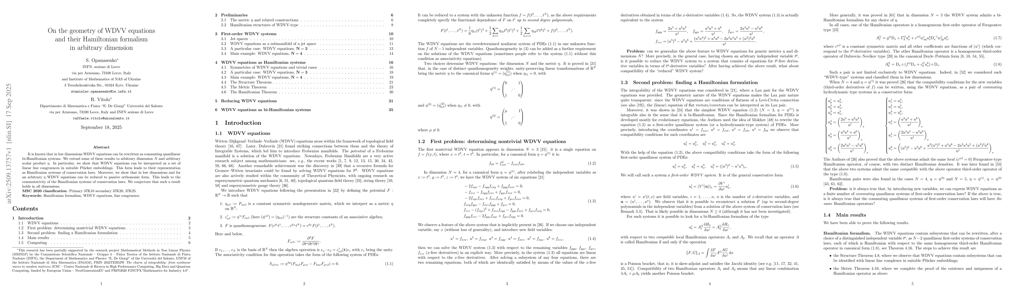 Thumbnail for On the geometry of WDVV equations and their Hamiltonian formalism in
  arbitrary dimension