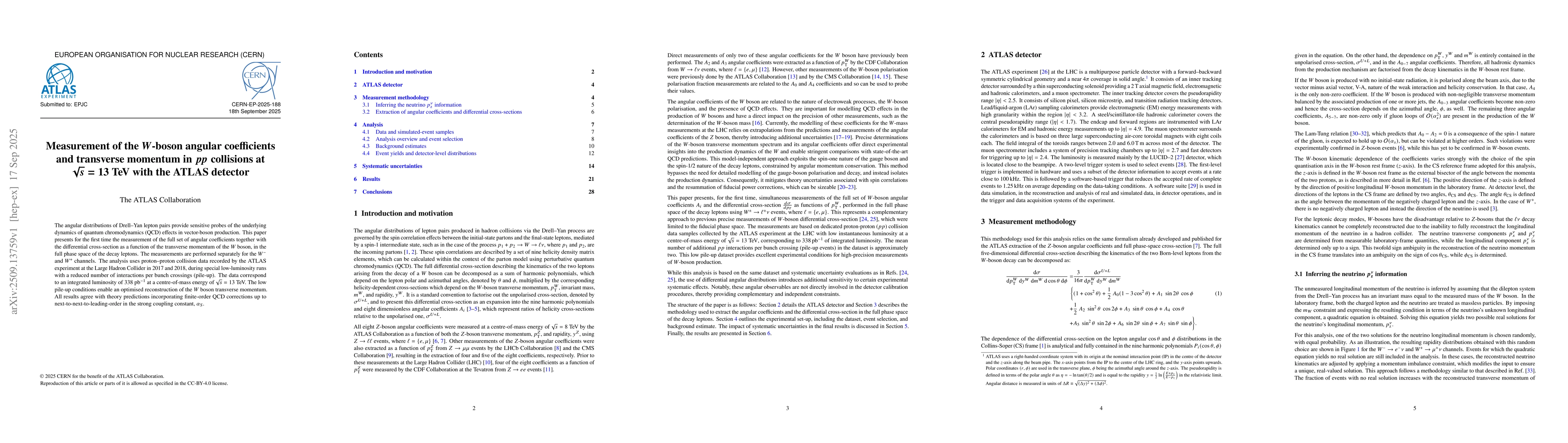 Thumbnail for Measurement of the $W$-boson angular coefficients and transverse
  momentum in $pp$ collisions at $\sqrt{s}=13$ TeV with the ATLAS detector