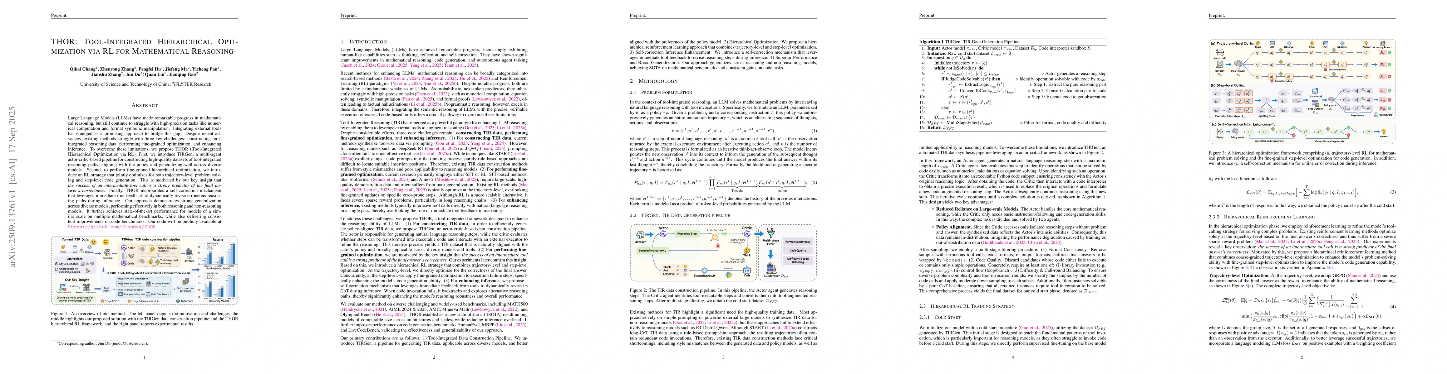 Thumbnail for THOR: Tool-Integrated Hierarchical Optimization via RL for Mathematical
  Reasoning