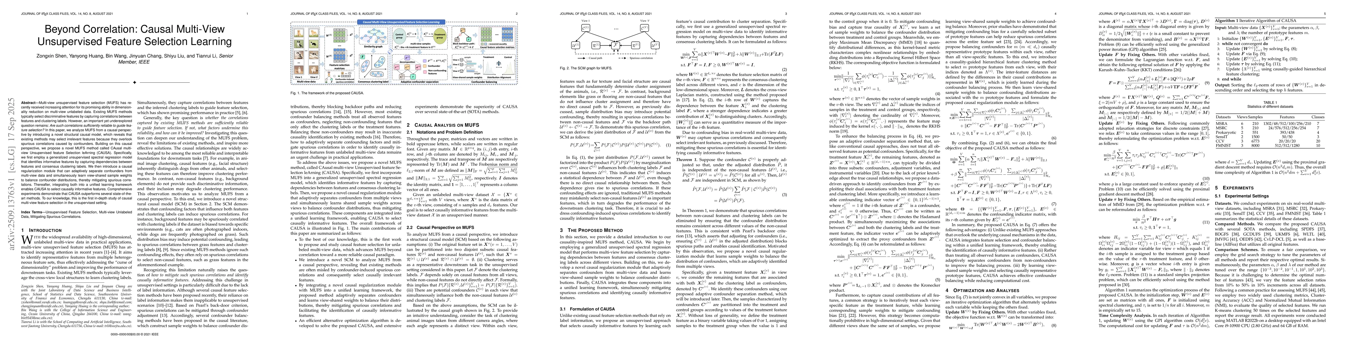 Thumbnail for Beyond Correlation: Causal Multi-View Unsupervised Feature Selection
  Learning