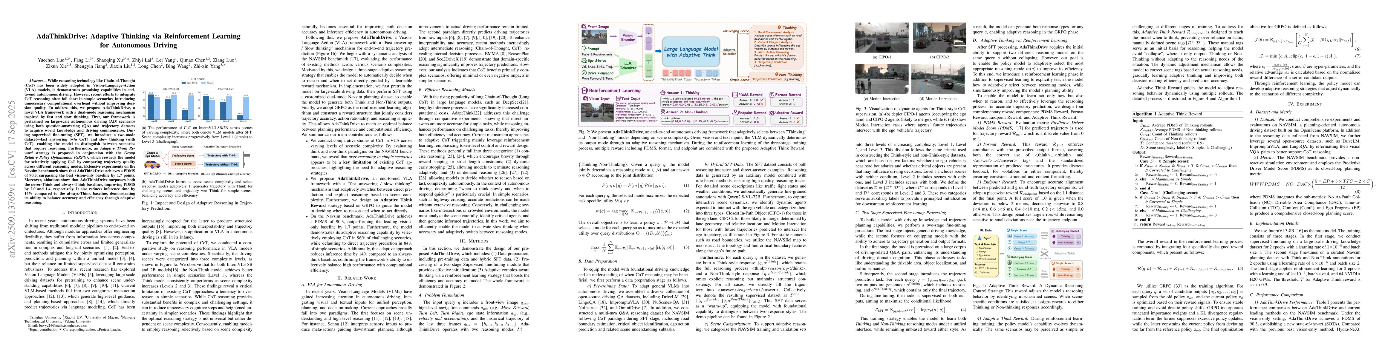 Thumbnail for AdaThinkDrive: Adaptive Thinking via Reinforcement Learning for
  Autonomous Driving