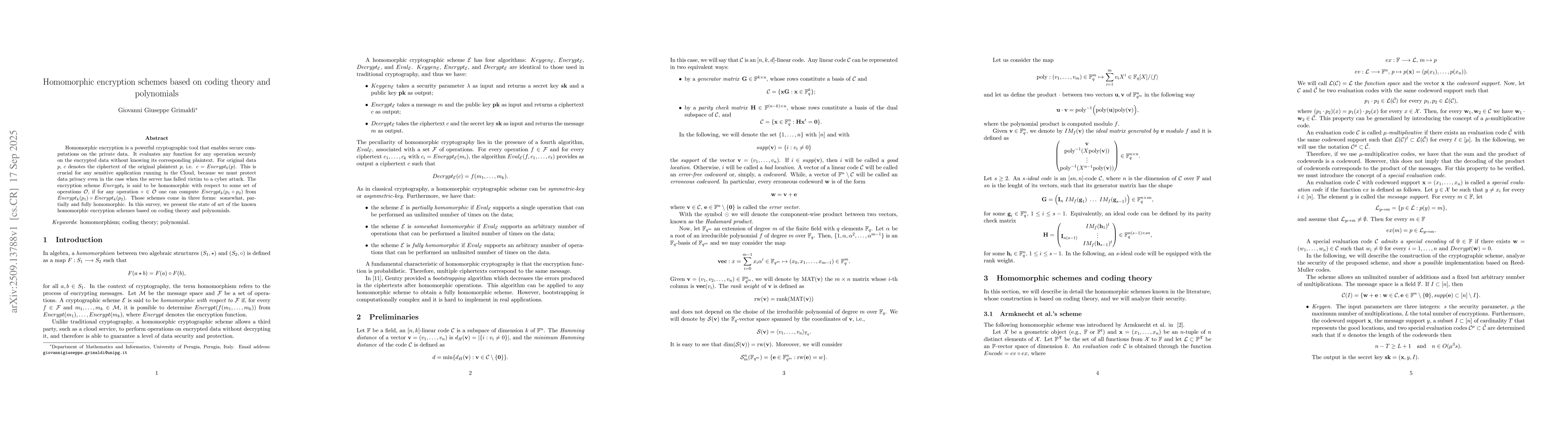 Thumbnail for Homomorphic encryption schemes based on coding theory and polynomials