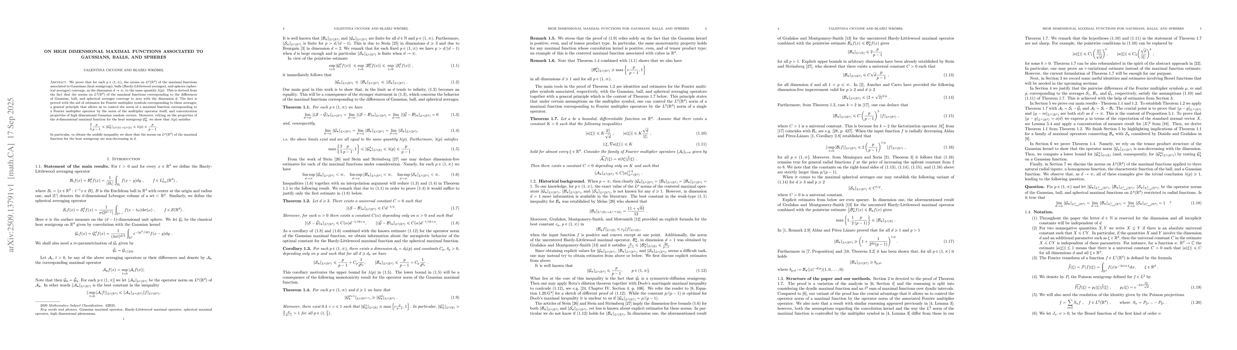 Thumbnail for On high dimensional maximal functions associated to Gaussians, balls,
  and spheres