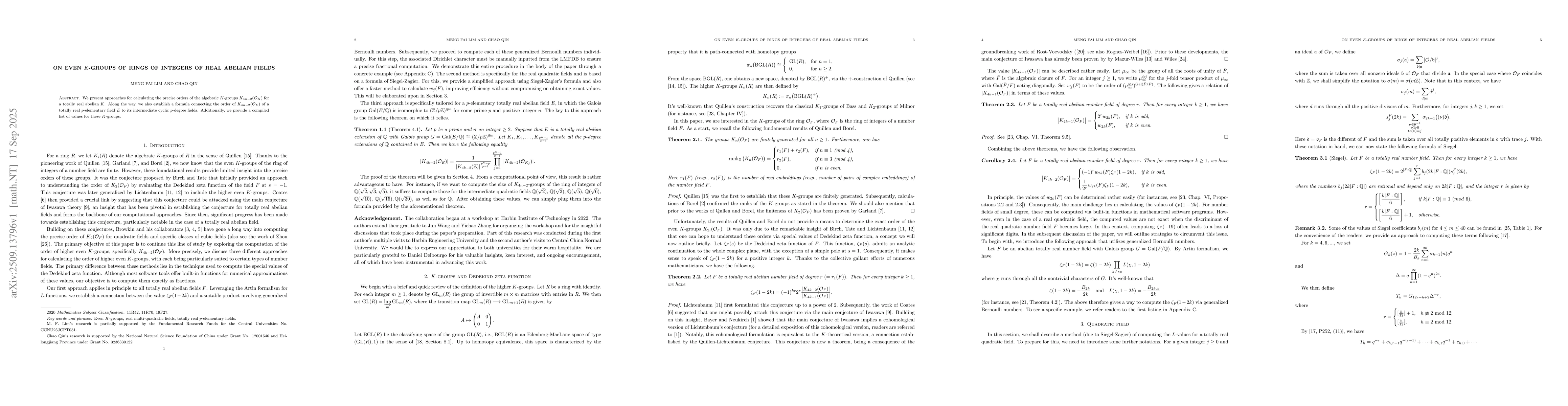 Thumbnail for On even $K$-groups of rings of integers of real abelian fields