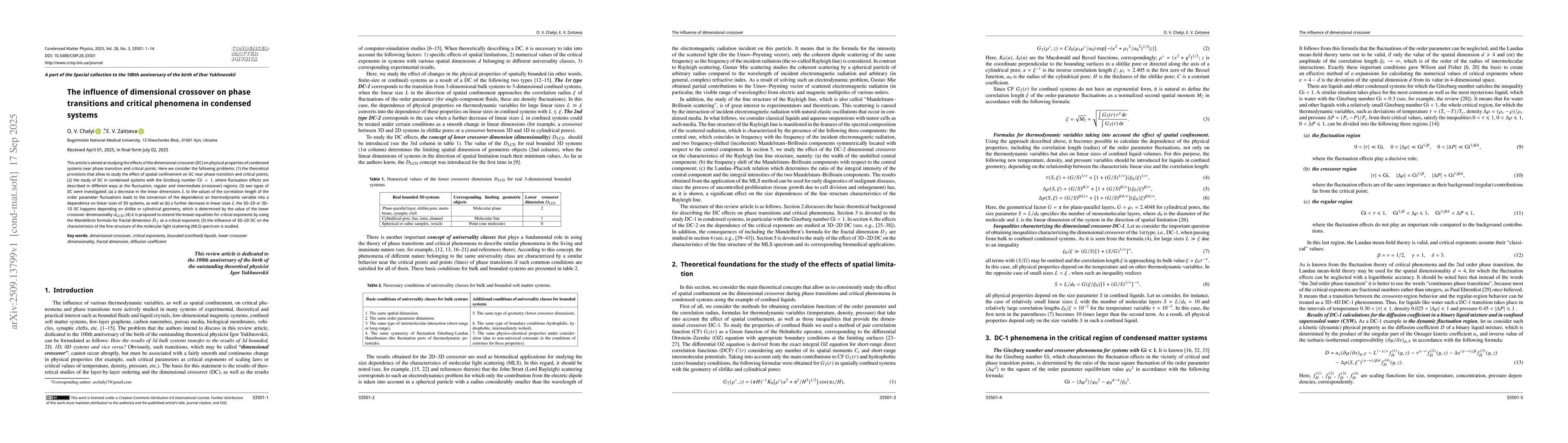 Thumbnail for The influence of dimensional crossover on phase transitions and critical
  phenomena in condensed systems