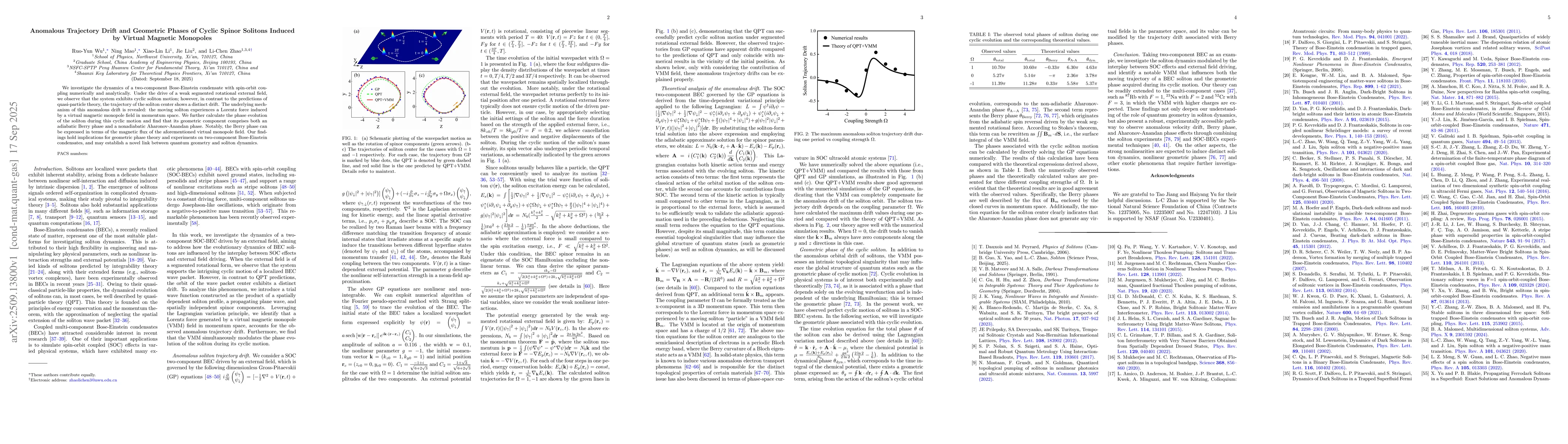 Thumbnail for Anomalous Trajectory Drift and Geometric Phases of Cyclic Spinor
  Solitons Induced by Virtual Magnetic Monopoles