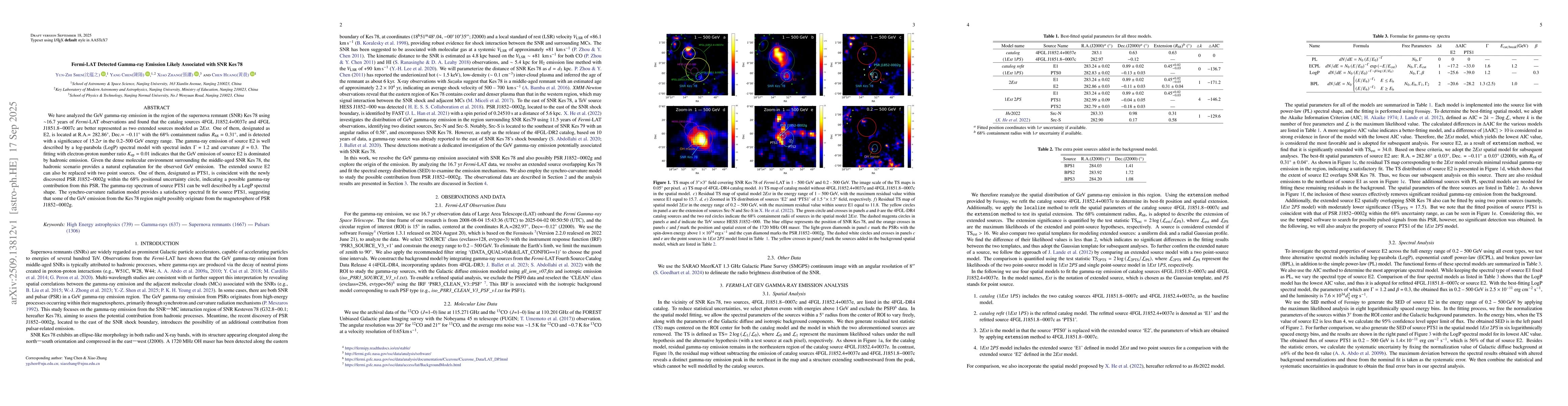 Thumbnail for Fermi-LAT Detected Gamma-ray Emission Likely Associated with SNR Kes 78