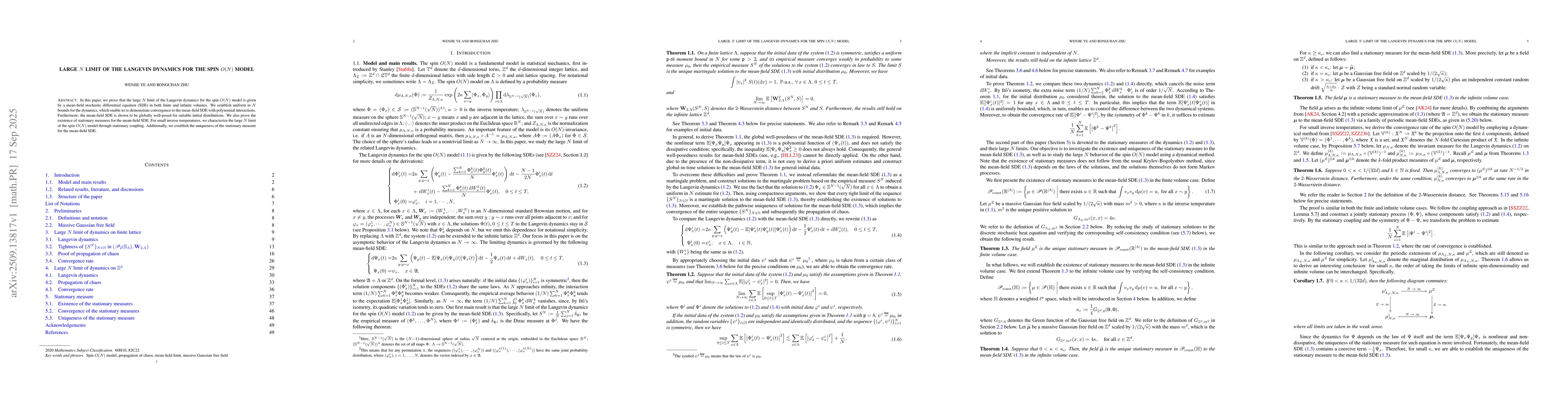 Thumbnail for Large $N$ limit of the Langevin dynamics for the spin $O(N)$ model