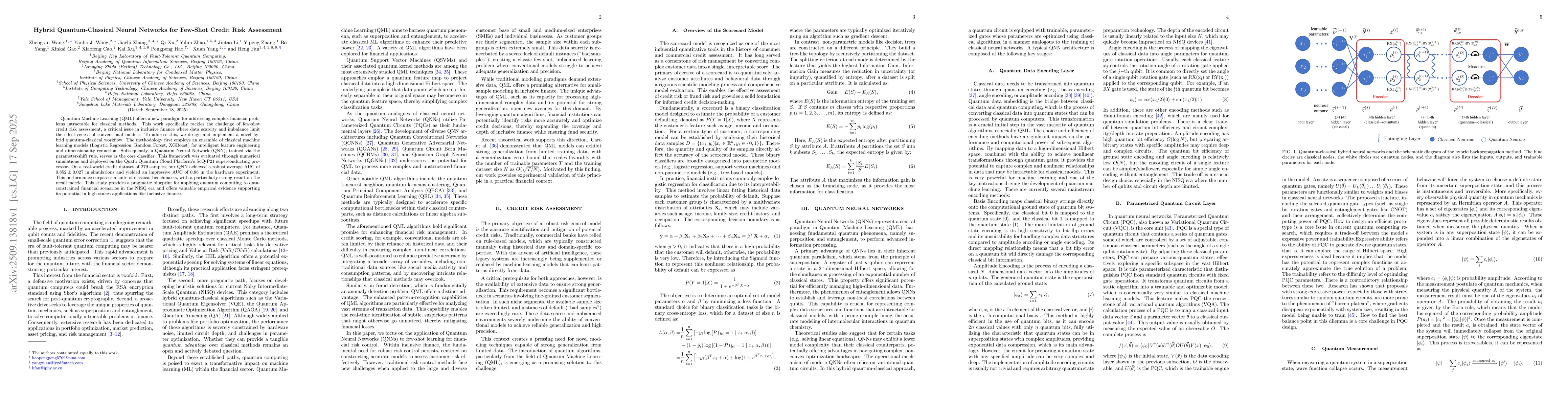 Thumbnail for Hybrid Quantum-Classical Neural Networks for Few-Shot Credit Risk
  Assessment