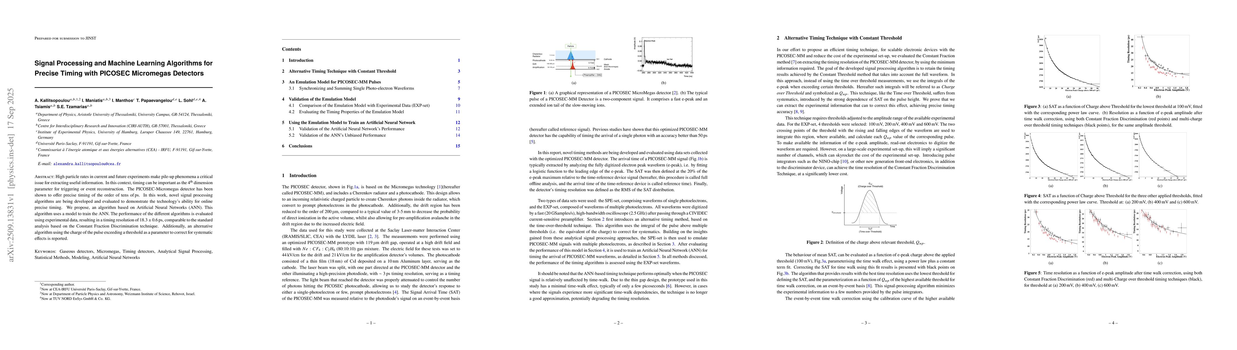 Thumbnail for Signal Processing and Machine Learning Algorithms for Precise Timing
  with PICOSEC Micromegas Detectors