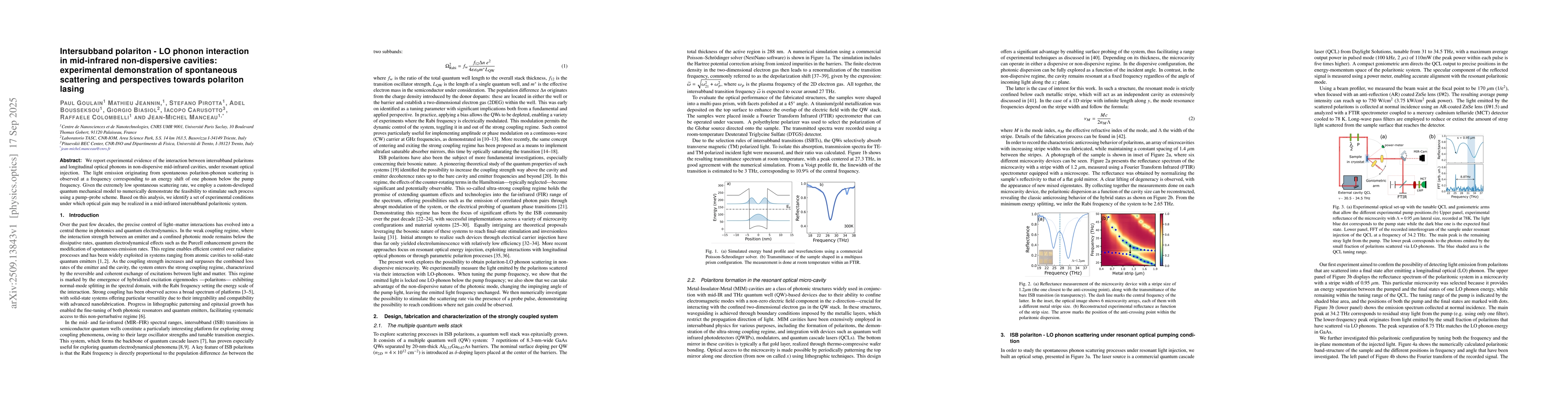 Thumbnail for Intersubband polariton -- LO phonon interaction in mid-infrared
  non-dispersive cavities: experimental demonstration of spontaneous scattering
  and perspectives towards polariton lasing