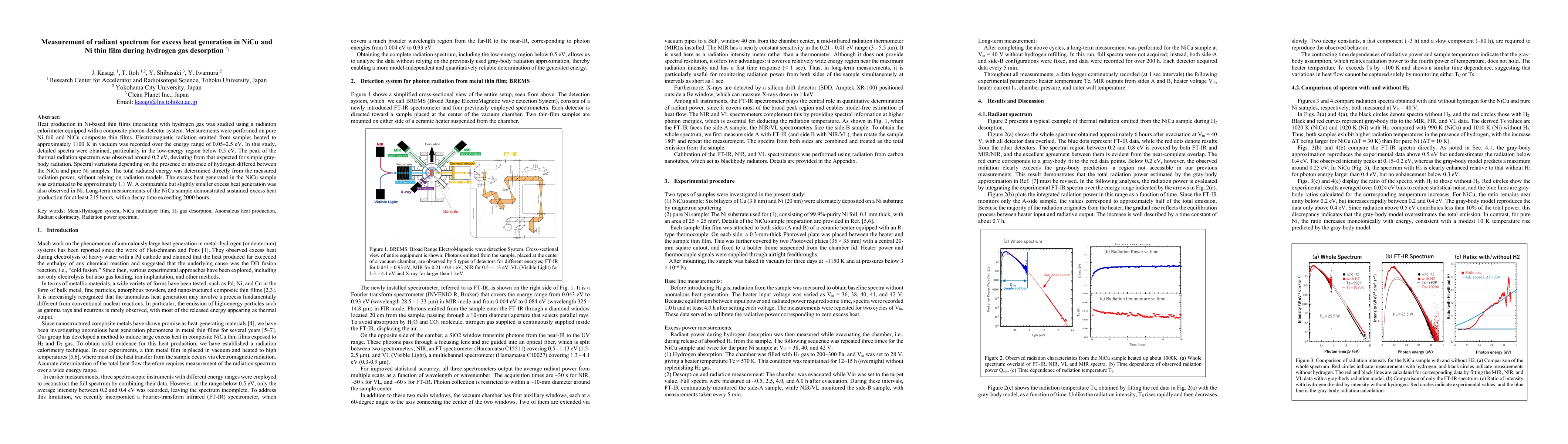 Thumbnail for Measurement of radiant spectrum for excess heat generation in NiCu and
  Ni thin film during hydrogen gas desorption