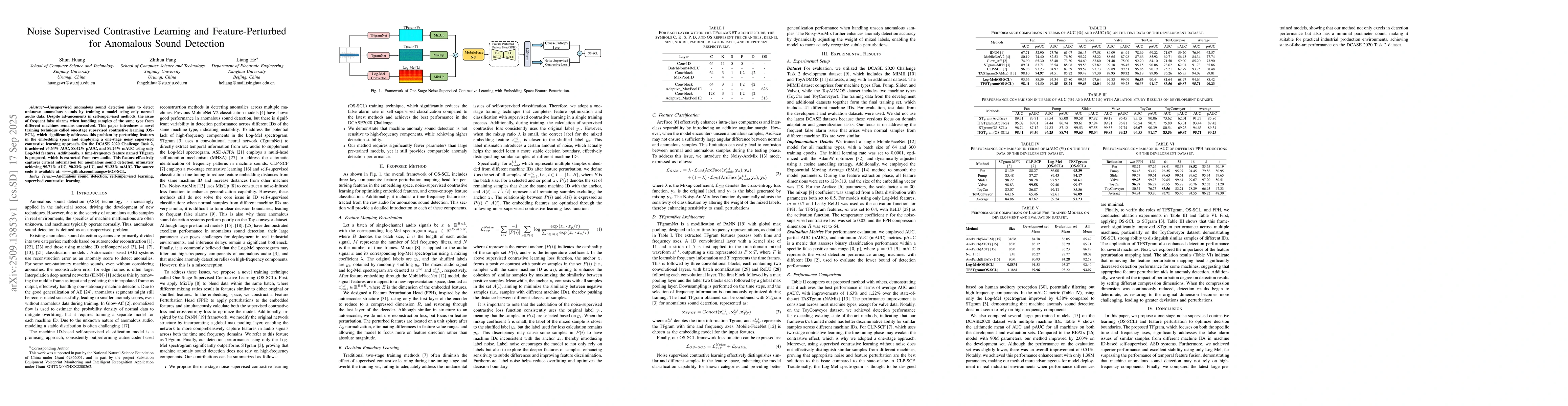 Thumbnail for Noise Supervised Contrastive Learning and Feature-Perturbed for
  Anomalous Sound Detection