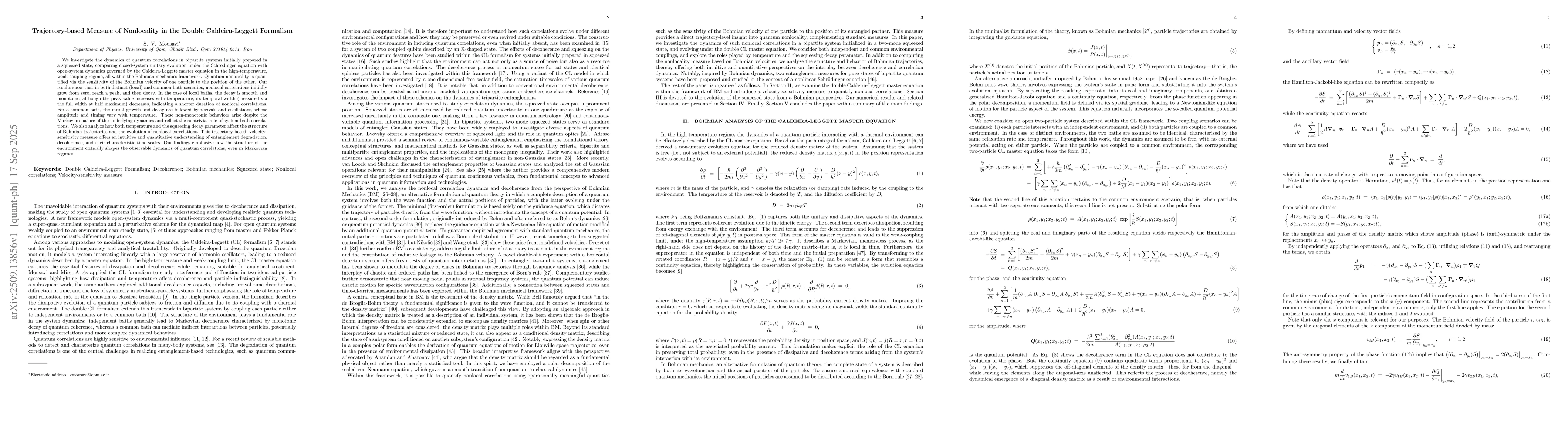 Thumbnail for Trajectory-based Measure of Nonlocality in the Double Caldeira-Leggett
  Formalism