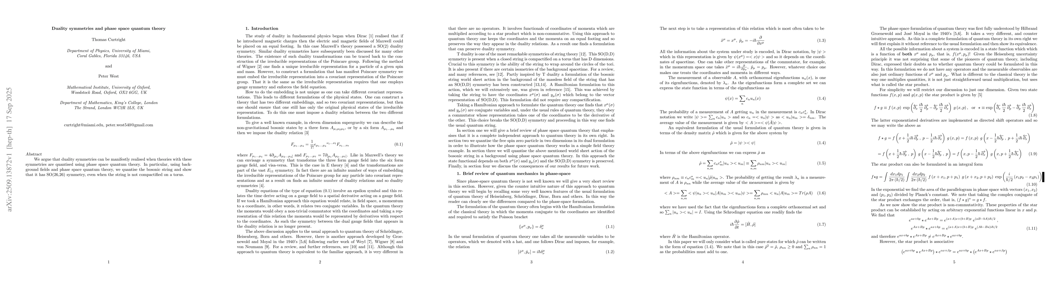 Thumbnail for Duality symmetries and phase space quantum theory