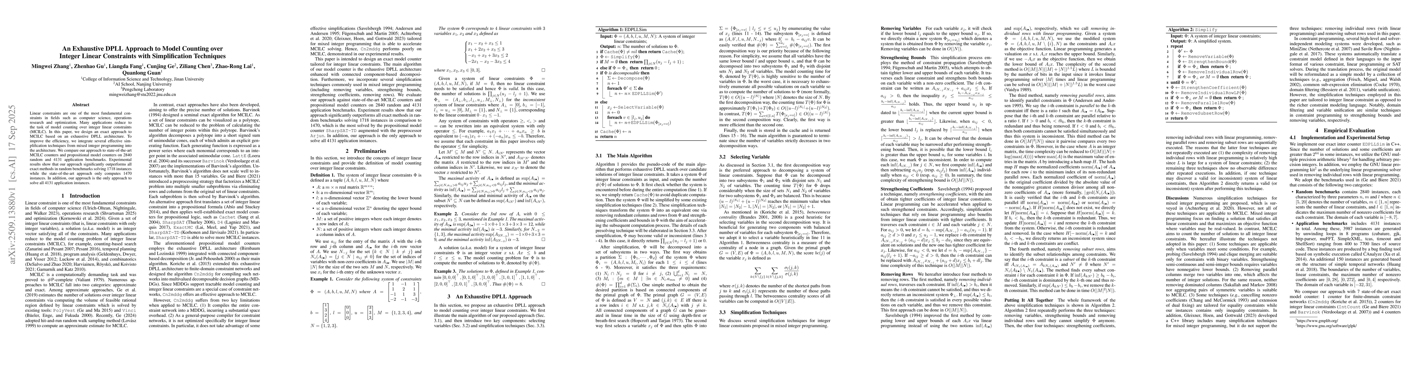 Thumbnail for An Exhaustive DPLL Approach to Model Counting over Integer Linear
  Constraints with Simplification Techniques