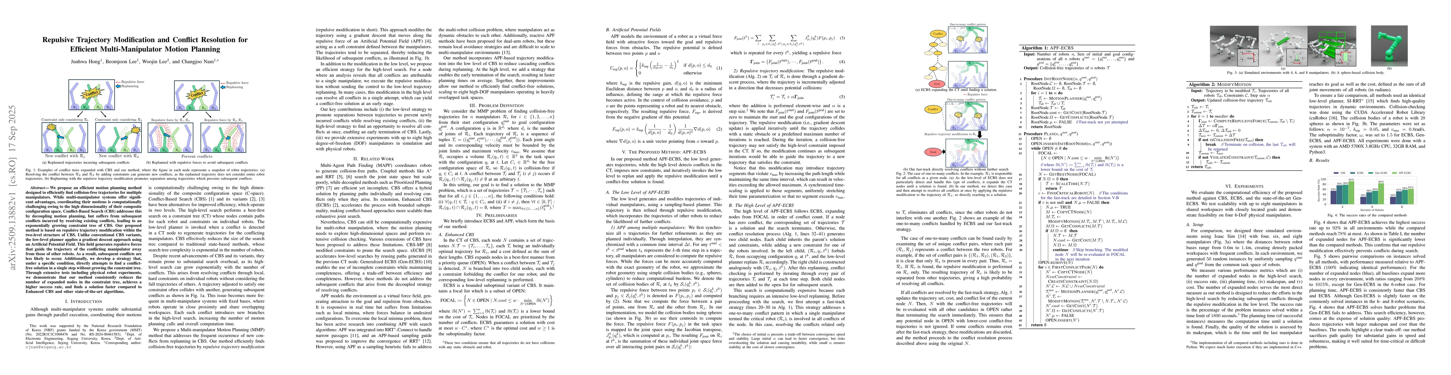 Thumbnail for Repulsive Trajectory Modification and Conflict Resolution for Efficient
  Multi-Manipulator Motion Planning