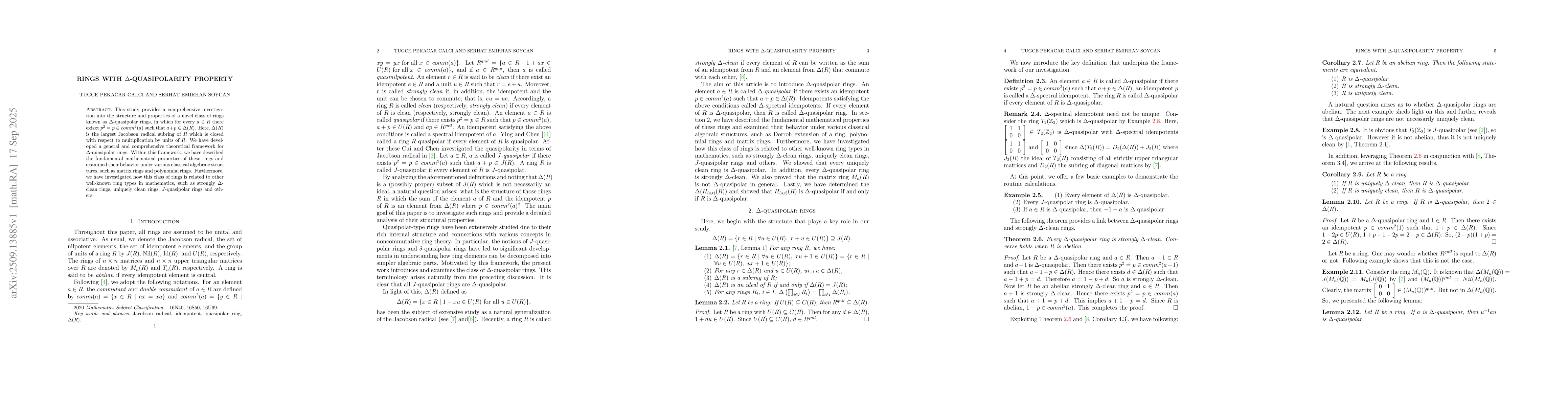 Thumbnail for Rings with $Δ$-quasipolarity Property