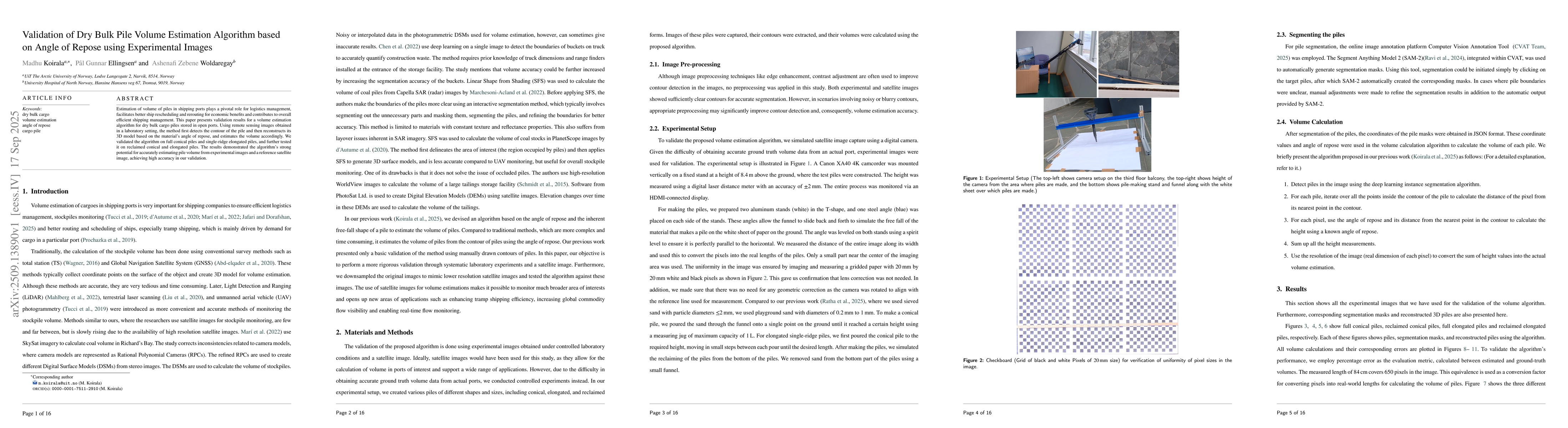 Thumbnail for Validation of Dry Bulk Pile Volume Estimation Algorithm based on Angle
  of Repose using Experimental Images