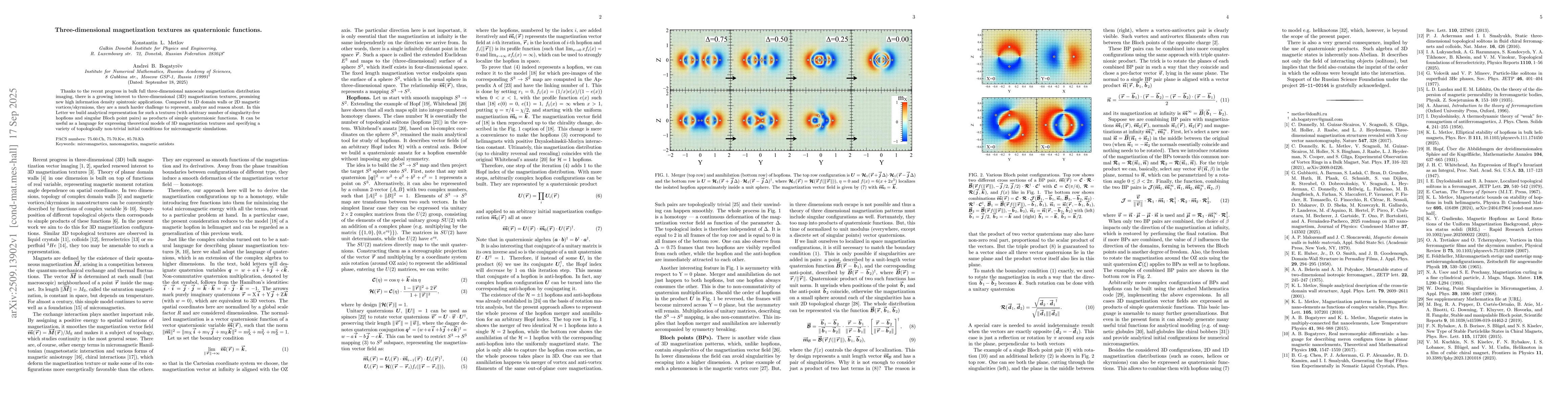 Thumbnail for Three-dimensional magnetization textures as quaternionic functions