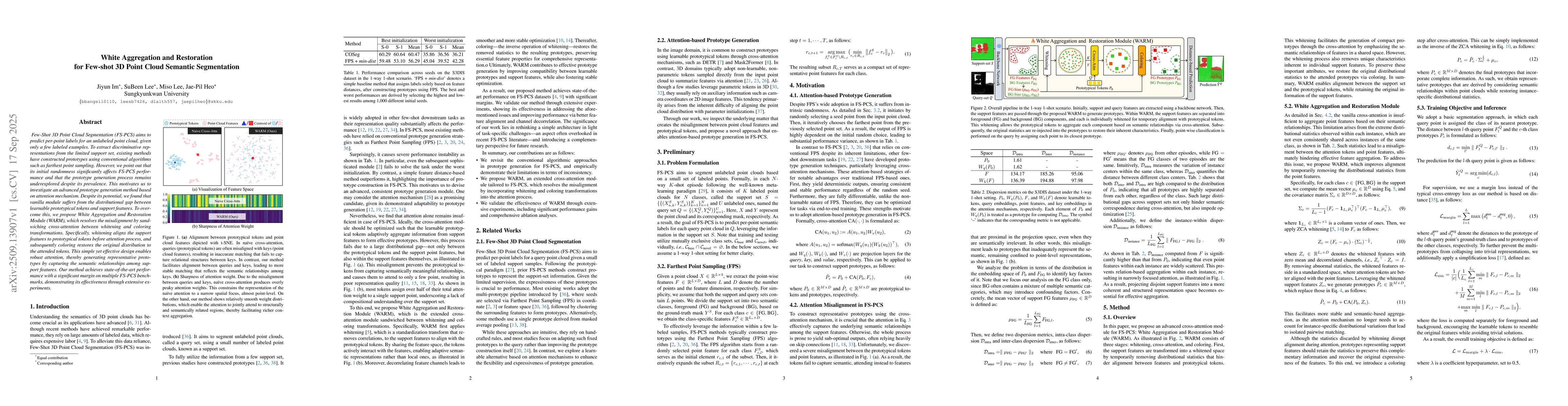 Thumbnail for White Aggregation and Restoration for Few-shot 3D Point Cloud Semantic
  Segmentation