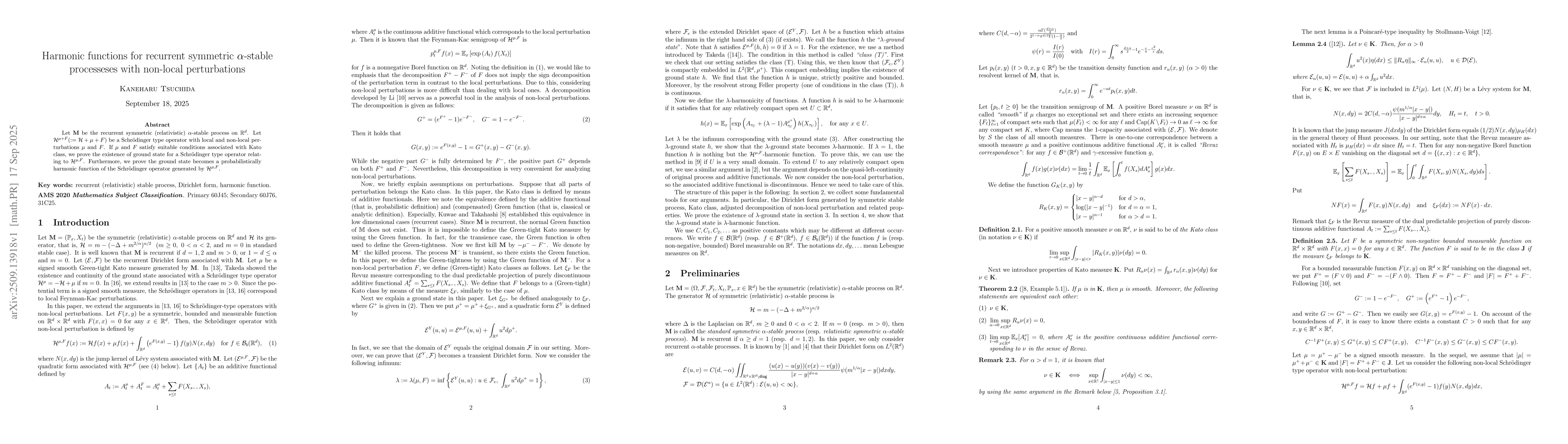 Thumbnail for Harmonic functions for recurrent symmetric $α$-stable processeses
  with non-local perturbations