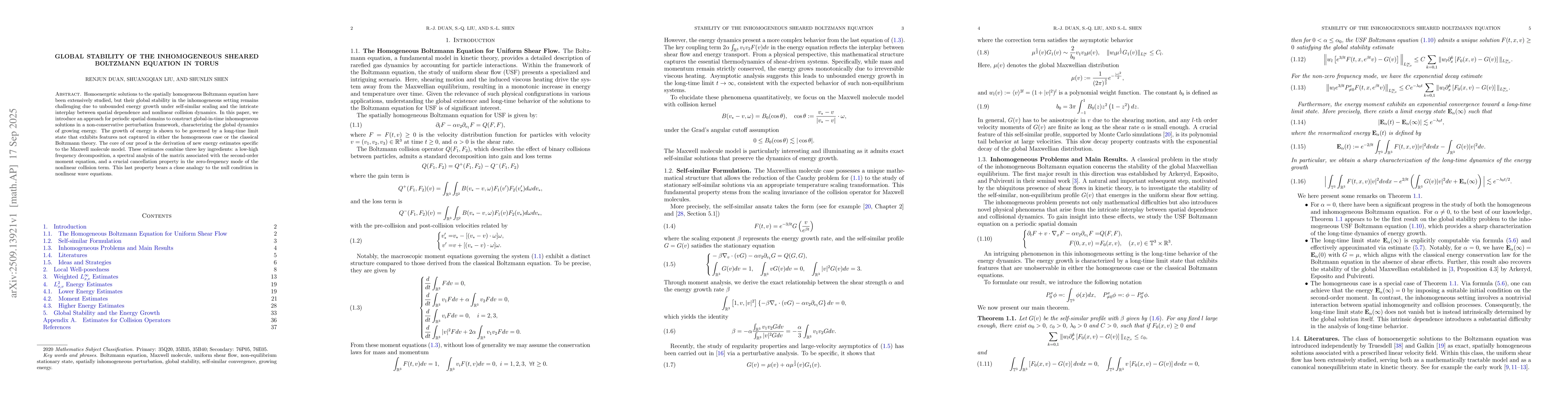 Thumbnail for Global stability of the inhomogeneous sheared Boltzmann equation in
  torus