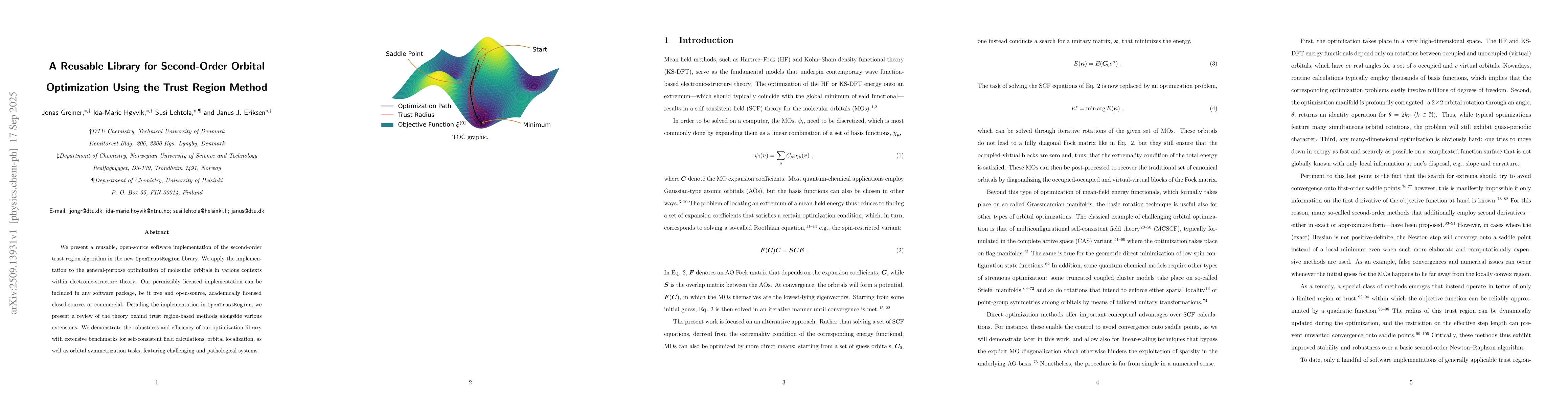 Thumbnail for A Reusable Library for Second-Order Orbital Optimization Using the Trust
  Region Method