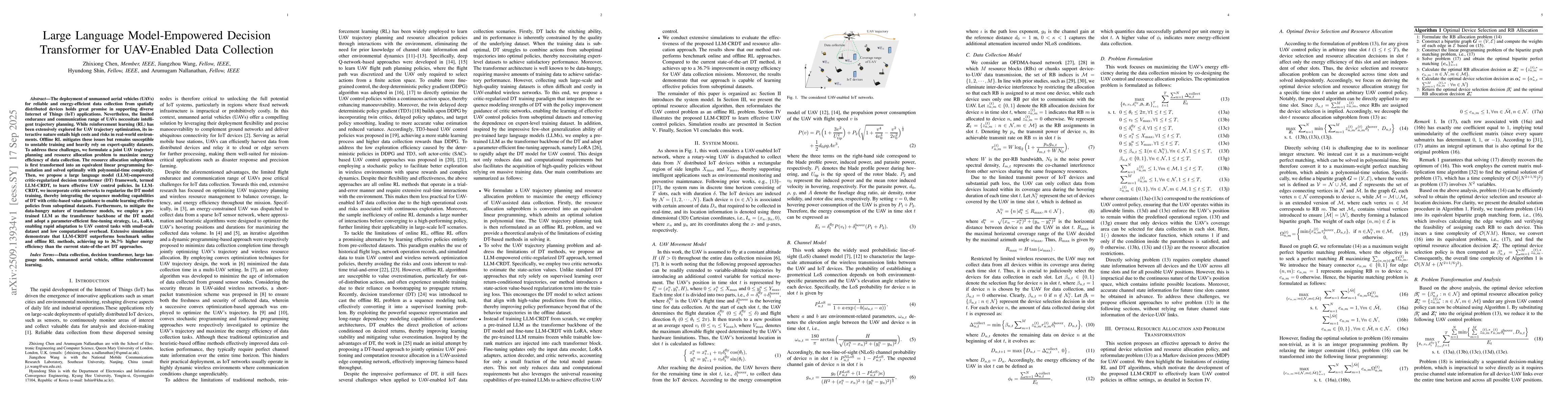 Thumbnail for Large Language Model-Empowered Decision Transformer for UAV-Enabled Data
  Collection